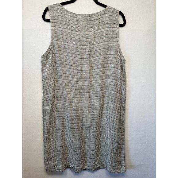 Pure Jill 100% Linen Sleeveless Shift Dress, Gray/Black, Size Large - Picture 2 of 5